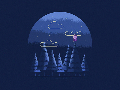Night Owl animal blue illustration light moon night owl poster texture trees vector