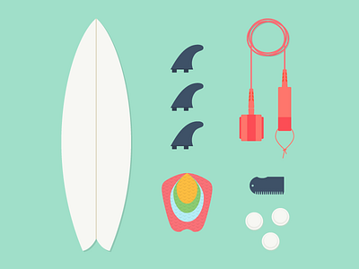 surfboard essentials fins flat illustration leash surf surfboard surfing wax
