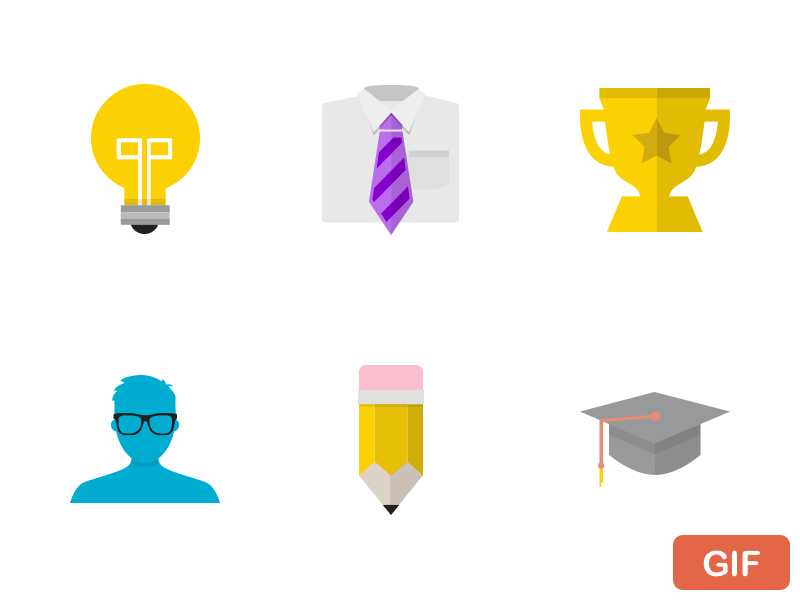 Balloon Icons animated avatar flat gif graduate icons illustration lightbulb pencil tie trophy