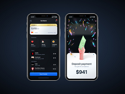 Bank app bank banking bonus cards cashback dark home product screen ui ux