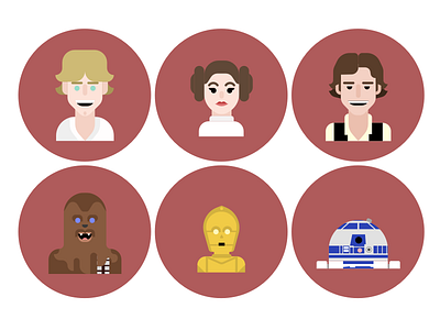 Star Wars c3po characters chewbacca disney han solo icons illustration leia r2d2 skywalker star wars vector