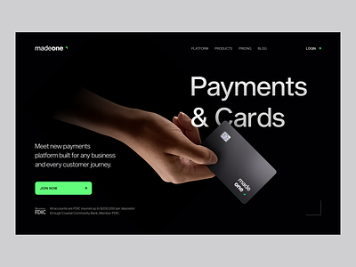 Landing Page and for madeone bank transfer banking card credit cards finance app fintech hero screen landing page payments web