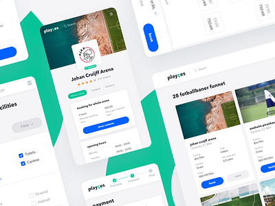 Playces UI admin panel animation book booking calendar coach dashboard filter football logo management mobile notifications planing rating schedule search sports app sports facility statistics