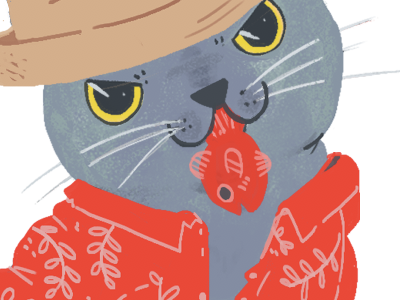 Satisfied Cat Wears Hawaiian Shirt beach cat character design