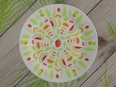 Fruits Mandala Plate customization fresh fruits illustration summer watercolor