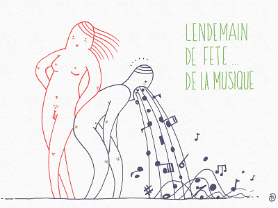 Lendemain de fête... de la musique (Hangover music day) hangover humor illustration music day naked