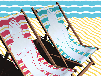 Deckchairs "Lui" & "Elle" beach deckchair illustration naked object sands sea summer