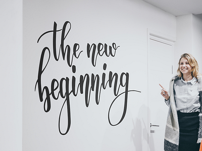 The New Beginning Mural! brush brush lettering cafe gradient lettering letters mural typography wall words
