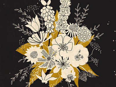 Floral in Gold and Cream black contemporary cream floral flowers gold illustration illustrator retro vintage