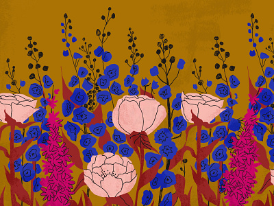 Inky Floral art blue floral flowers gold illustration ink magenta paint pink retro sketchbook