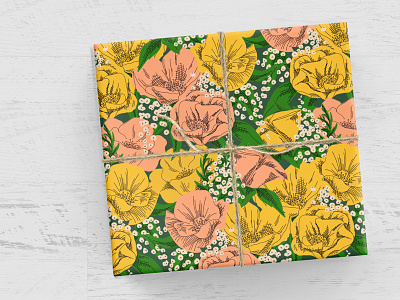 Spring Garden Wrapping Paper floral flowers illustration ink pen repeating pattern retro surface design