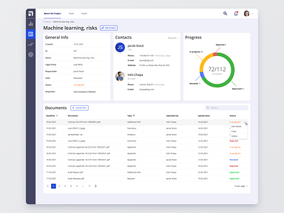Project Info Page crm dashboard grid managment pie chart table ui ux