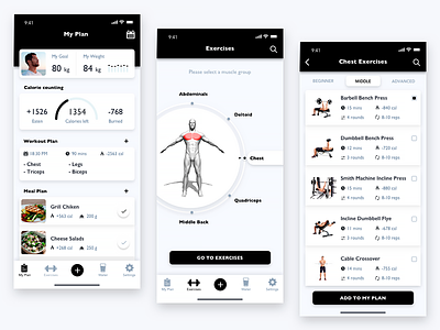 Fitness App app sports design fitness app fitness clean gym ios minimalism mobile muscule polyakov selector sport sports design training ui ux workout