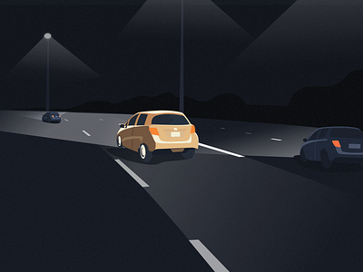 Road autopilot car flat highway illustration minimal night road vector