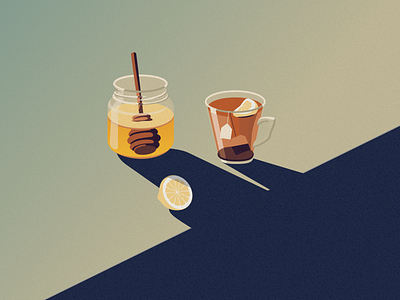 Tea cup flat honey illustration lemon light minimal shadows tea vector