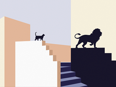 Shadow cat flat illustration lion minimal shadow stairs vector