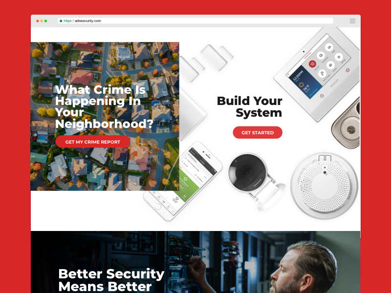 Home Security Website smart home smart devices crime website design alarm camera security system tech company homepage home security