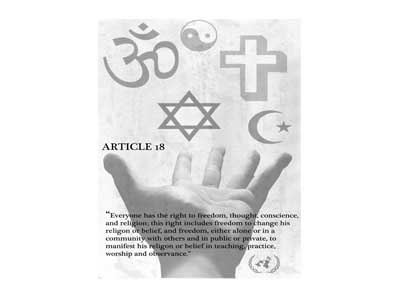 Article 18 black and white graphic design human rights message photoshop poster