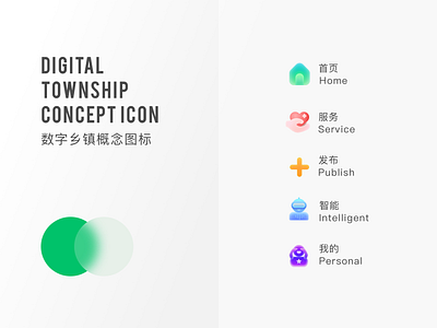 Digital township concept icon. 数字乡村主页概念图标