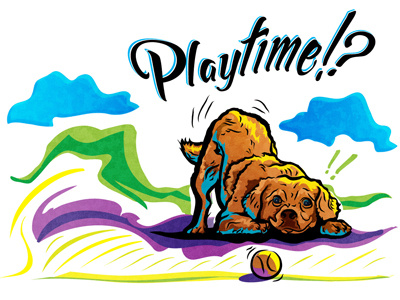 Playtime!? dog excited fetch illustration playtime puppy vector