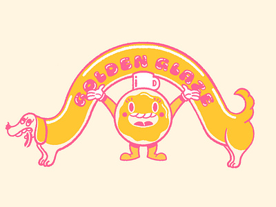 Golden Glaze Donut Boy w/ Eclair Pup cheeky coffee donuts eclair fun hand drawn illustration illustrator orange pink procreate retro texture truegritsupply wiener dog