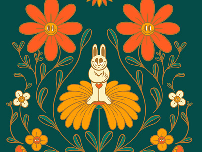 Happy Lil Bun Bun cartoon character cartoon illustration character design digital illustration floral floral pattern floral patterns flowers illustration illustrator pattern design procreate retro retrosupplyco symmetry truegritsupply