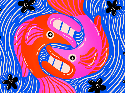 Pisces design digital illustration fish flower illustration illustrator pisces procreate truegritsupply zodiac