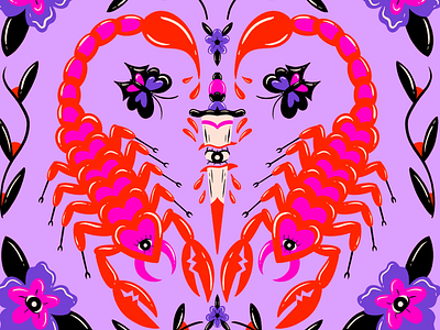 Scorpio butterlfy cyclops design digital illustration flowers illustration illustrator procreate retro scorpio scorpion truegritsupply zodiac