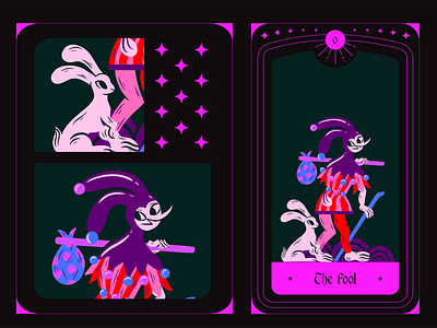 The Fool bunny character design clown design digital illustration illustration illustrator jester neon procreate rabbit tarot cards truegritsupply