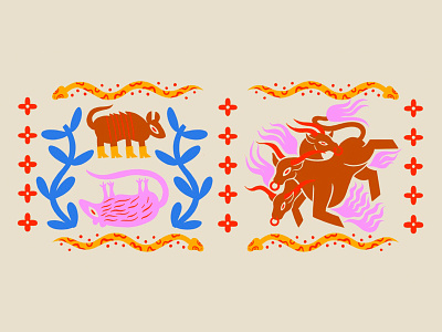 Yeehaw Cerberus armadillo bull cerberus character design design digital illustration illustration illustrator mythology possum procreate snake western
