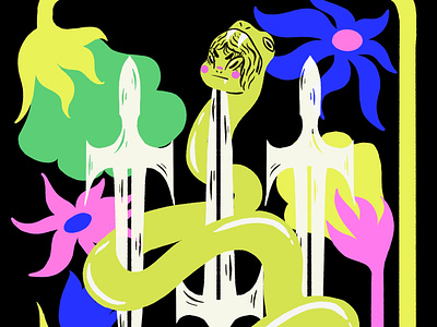 Year of the Snake bright character design colorful design digital illustration floral flower illustration illustrator procreate snake truegritsupply