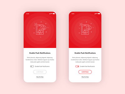 Onboarding screen - Push notifcations minimalist mobile app design onboarding screen push notification red and white ui deisgn ui ux ux design