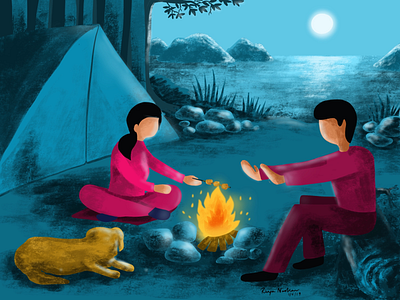 Campanions art camping digital art illustration lakeside moonlight procreate ui vector vector art