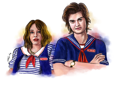 Robin & Steve drawing fan art gouache illustration ipadpro procreate series stranger things