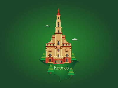 Kaunas architecture buildings capital church city illustration lithuania vector