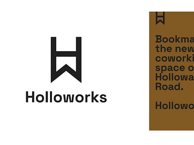 Holloworks Logo bookmark brand bronze gold icon letters logo monogram naming poster visual identity