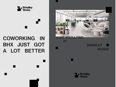 Brindley Works b brand coworking digital graphic grey grid icon layout letter logo pixel space visual identity