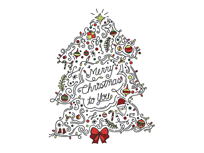 Christmas Card christmas christmas tree illustration line art typography vector