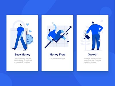 The splash page of some vector illustration blue capital growth illustration landingpage money moneyflow ui