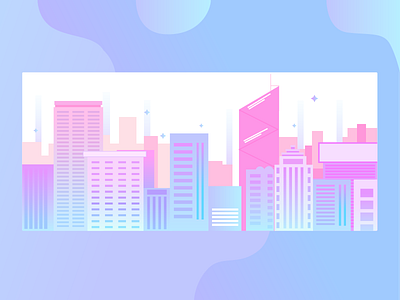 Modern city building city colorful illustration pink star ui
