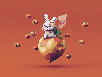 Ninja rabbit lowpoly original zodiac