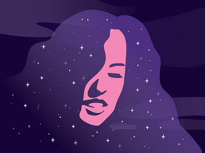 A Universe Inside the Mind face flat girl graphic illustration light shadows sky space stars universe woman