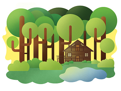 Cottage In The Woods cottage illustration peace trees vector vectors warm woods