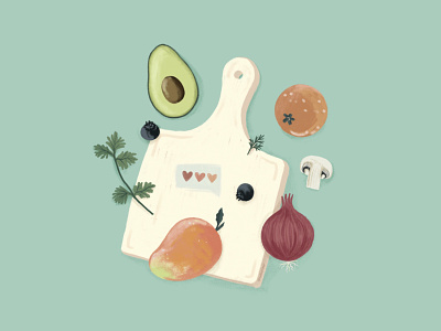 Eat Love avocado digitalart food foodie illustration kitchen mango nature orange procreate