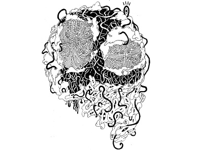 Nerves anxiety black and white cartoon digital drawing illustration ink pen and ink surrealist