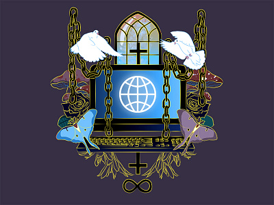 Religion chains computer cross digital doves flowers infinity laptop mushrooms purple religion