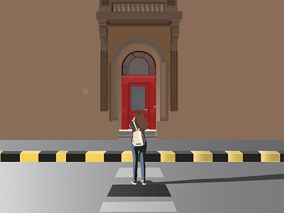 Door debut door girl illustration path red road vector