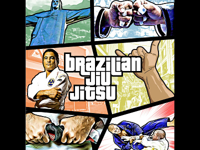 Brazilian Jiu Jitsu art belt bjj combat fight fighter fighting hold illustration jiu jitsu judo karate kimono martial mma power sport training uniform white