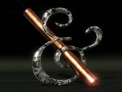 AND. 3d ampersand and blender3d cgi design gold green illustration raw