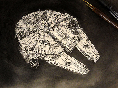 Millennium Falcon art drawing fan art illustration inctober ink millenium falcon pen space space ship star wars